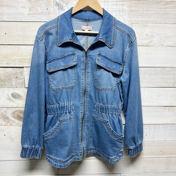 Knox Rose Utility Denim Barn Jacket Blue Long Sleeve Pockets Full Zip Size Small - Picture 1 of 11